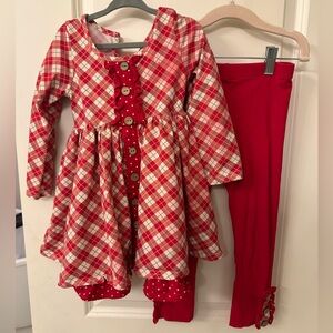 Serendipity 4T Red Plaid Button-Up Tunic  with Leggings